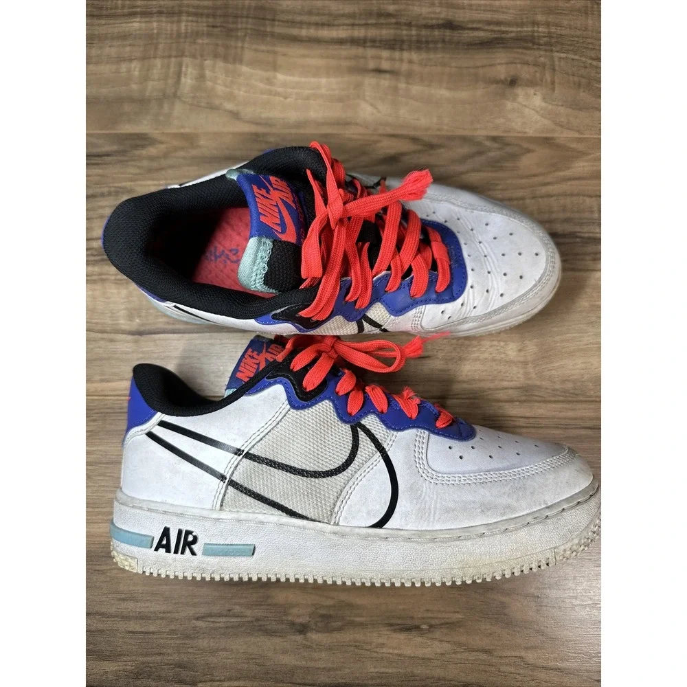 Nike Boys Air‎ Force 1 React CD6960-101 White Casual Shoes Sneakers Size 7y